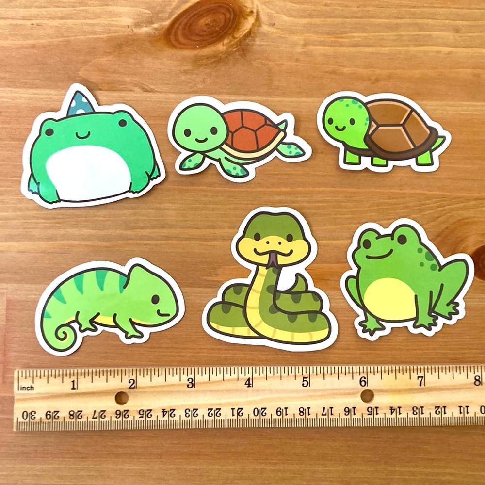 10/$10 or $1 BUNDLE: 6 WATERPROOF Green Animal Stickers 🐸 🐍 🐢